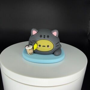 Smoko Gray Cat blind box figure with Bubble Tea